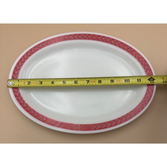 Vintage Corning Decor Dinnerware 12" Oval Platter With Red Autumn Bands Pyrex - Picture 6 of 7